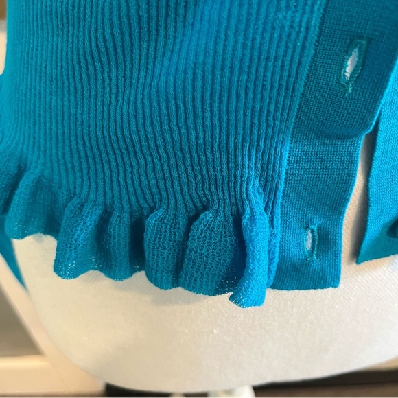 J. Crew Teal Ruffle Trim Cotton Gauze Cardigan small - Picture 6 of 10